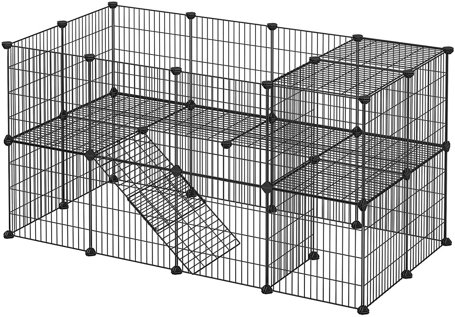 Black Metal Wire Two-Story Pet Playpen with Cable Ties