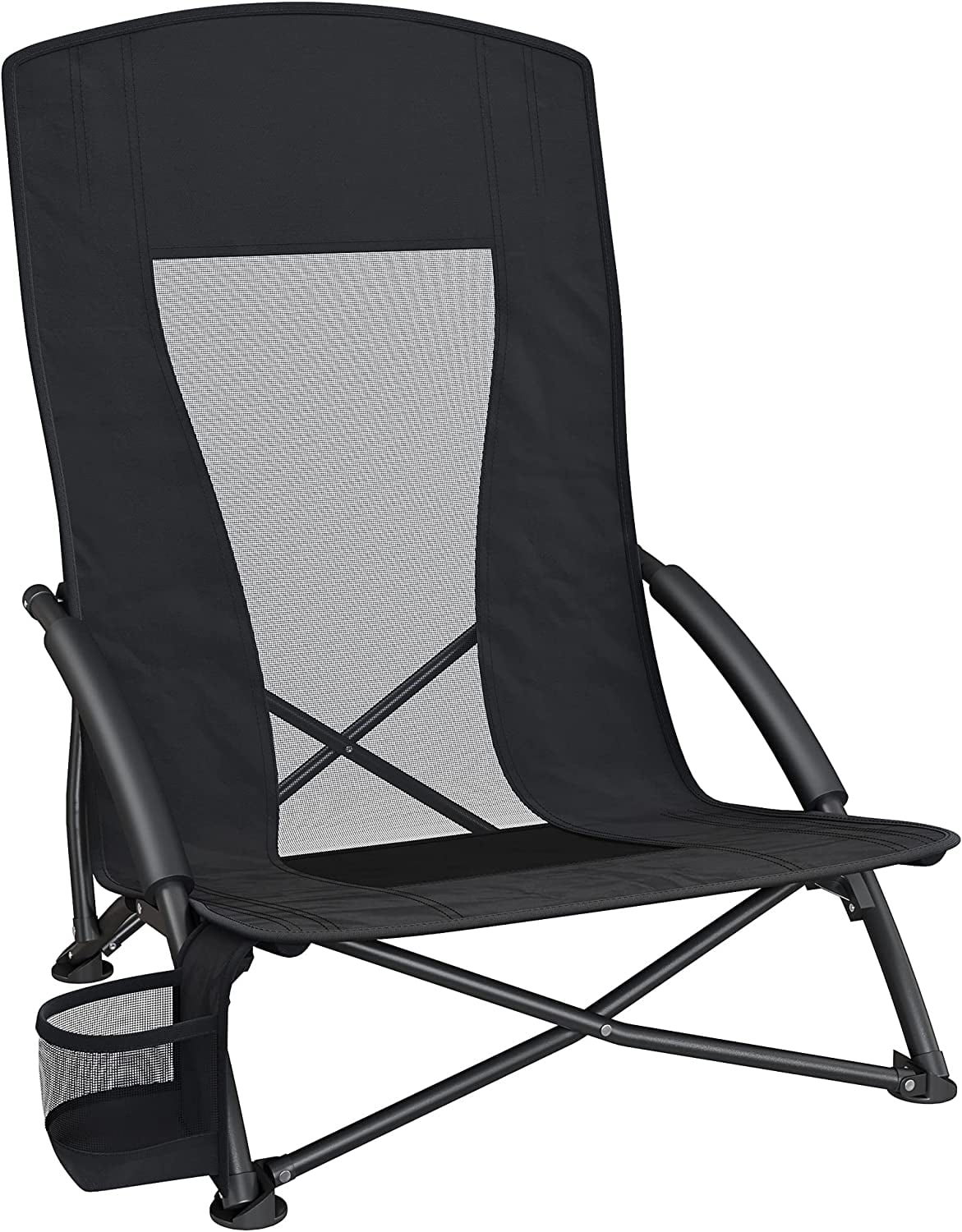SONGMICS Portable Beach Chair with High Backrest Cup Holder Foldable Lightweight Comfortable Heavy Duty Outdoor Chair Walmart