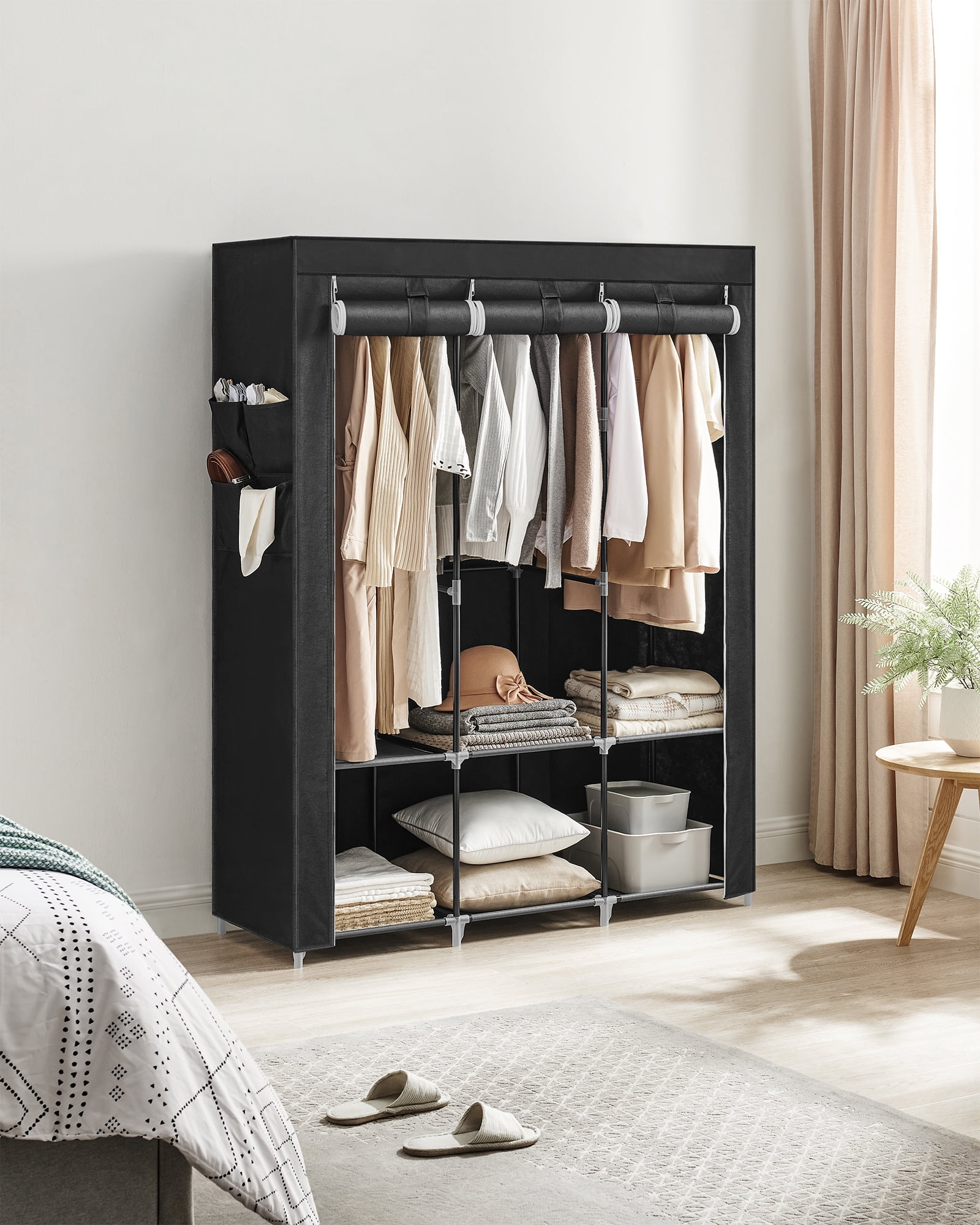 Black Portable Closet Wardrobe Organizer with Steel Frame