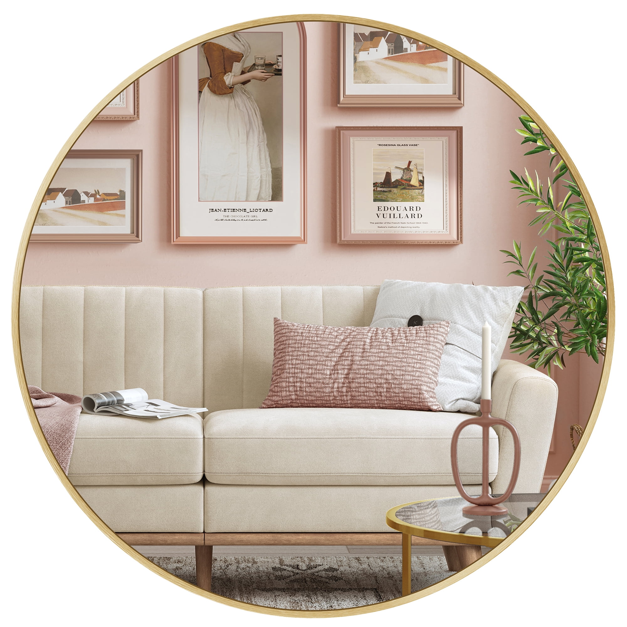 24" Round Gold Aluminum Frame Wall Mirror