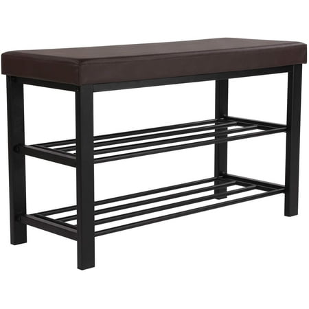 SONGMICS Shoe Bench, 3-Tier Shoe Rack for Entryway, Brown