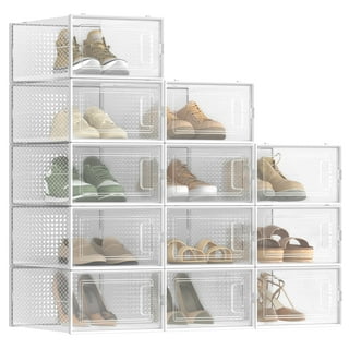 COSTWAY Cajas para Zapatos Plegable de 3 Niveles, Cajas Almacenaje Zapatos  con Puertas Magnéticas Transparentes/Ruedas