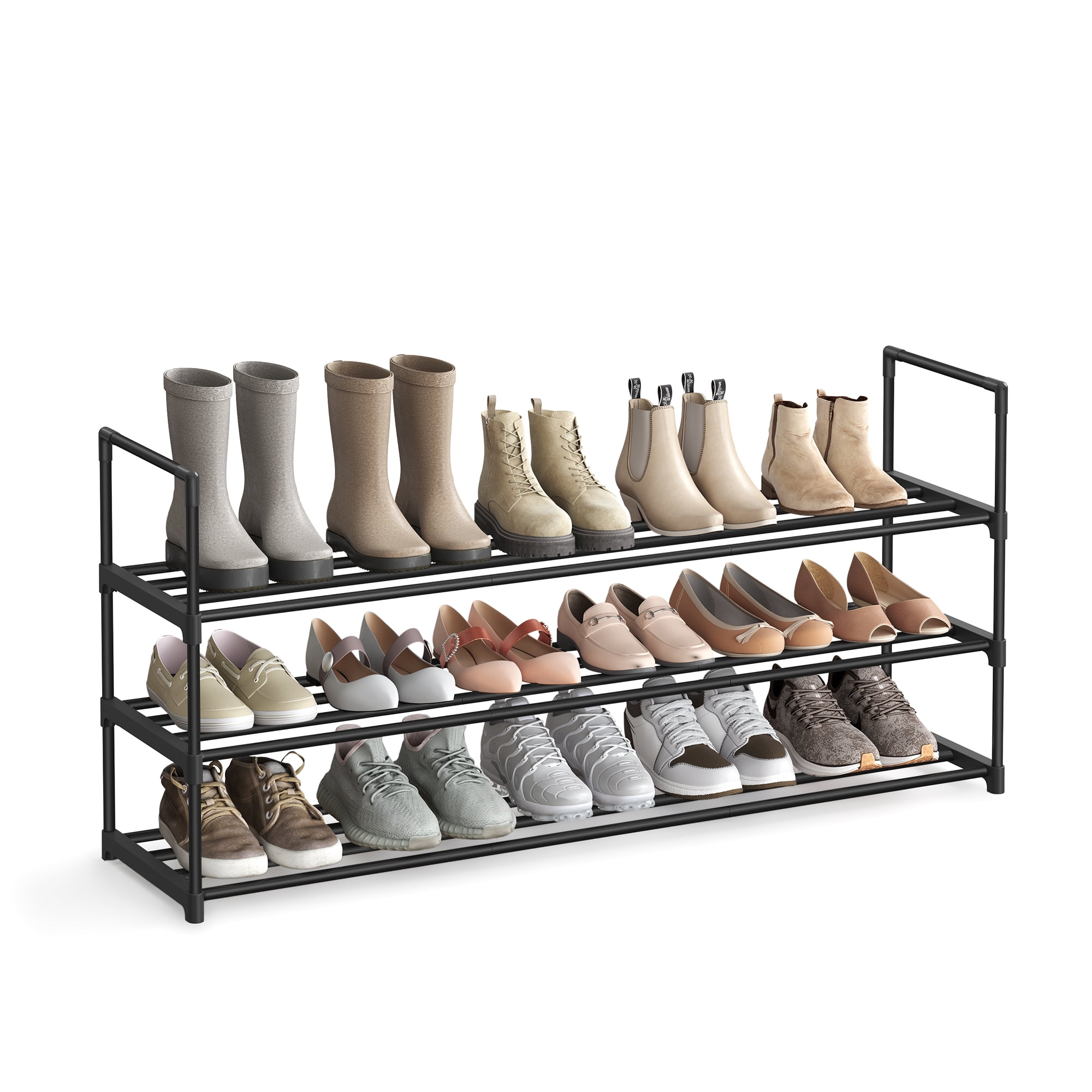 SONGMICS Shoe Rack, 3 Tier Shoe Organizer, Metal Shoe Storage Shelf for