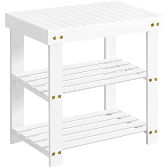 SONGMICS Shoe Rack Bench, 3-Tier Bamboo Shoe Storage Organizer, Entryway Bench, Holds Up to 286 lb, 11.3 x 19.7 x 17.8 Inches, for Entryway Bathroom Bedroom, Cloud White