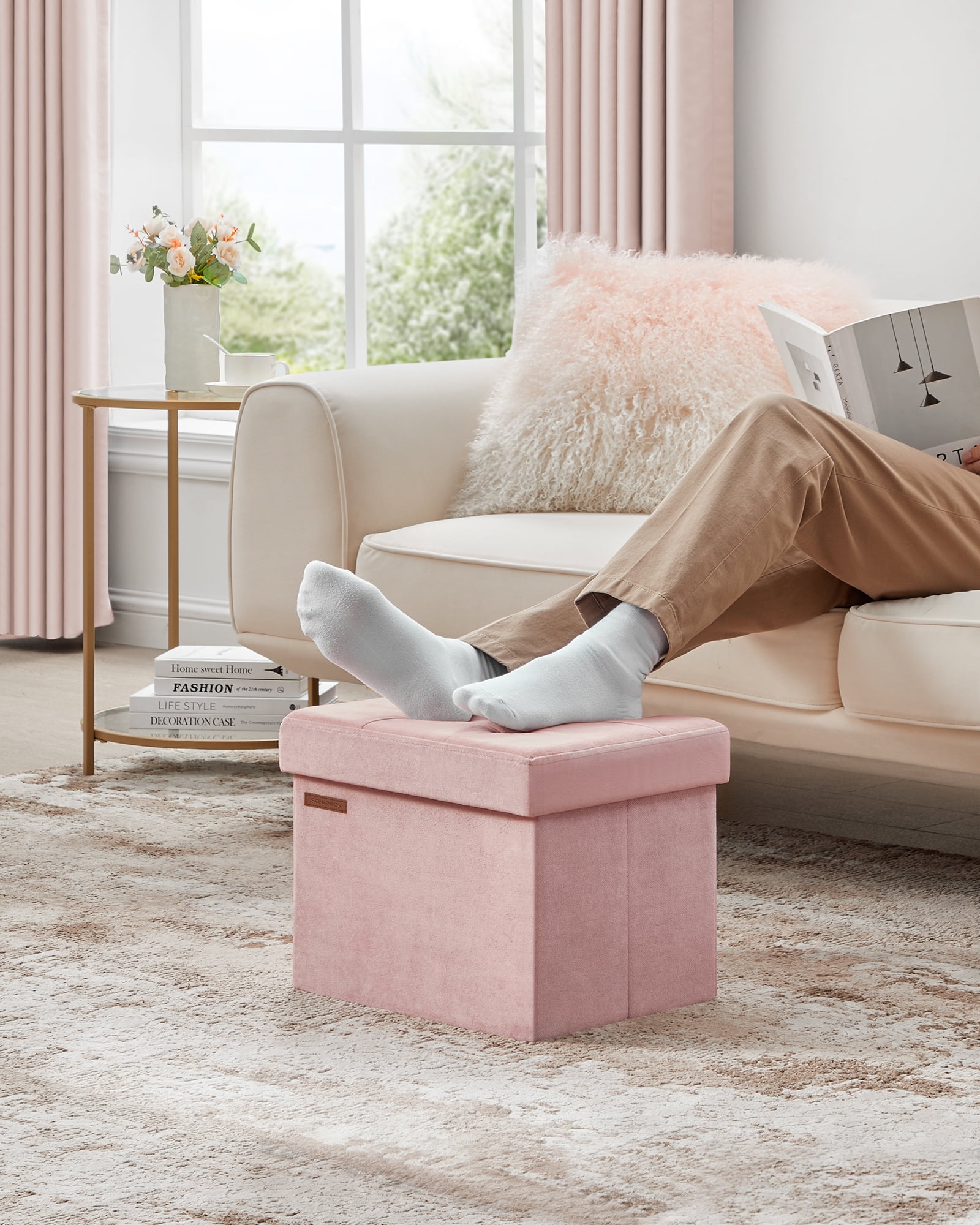 Small velvet storage ottoman discount
