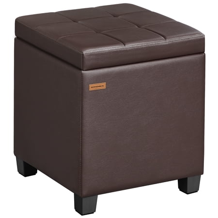 SONGMICS Square Storage Ottoman, Foot Stool Footrest, Ottoman Cube with Hinged Lid,16.9 x 16.9 x 18.1 Inches, Synthetic Leather, Deep Burgundy