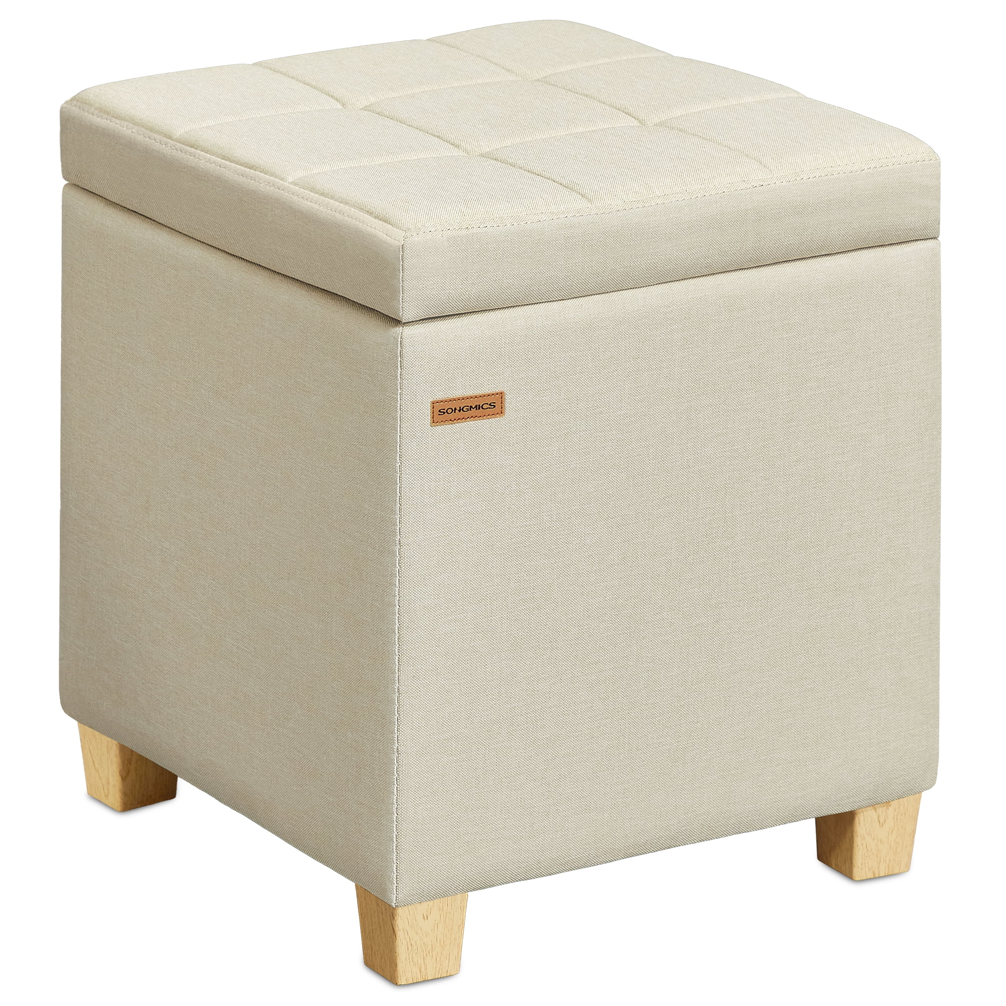 SONGMICS Square Storage Ottoman, Foot Stool Footrest with Legs, Ottoman Cube, 16.9 x 16.9 x 18.1 Inches, Linen-Look Fabric, Summer Sand