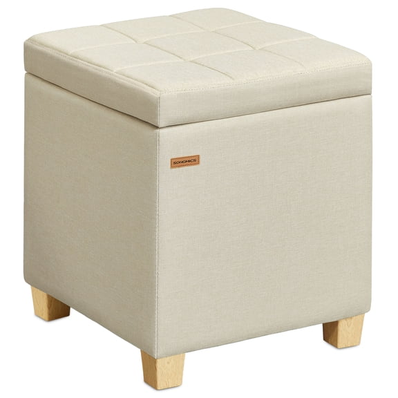 SONGMICS Square Storage Ottoman, Foot Stool Footrest with Legs, Ottoman Cube, 16.9 x 16.9 x 18.1 Inches, Linen-Look Fabric, Summer Sand