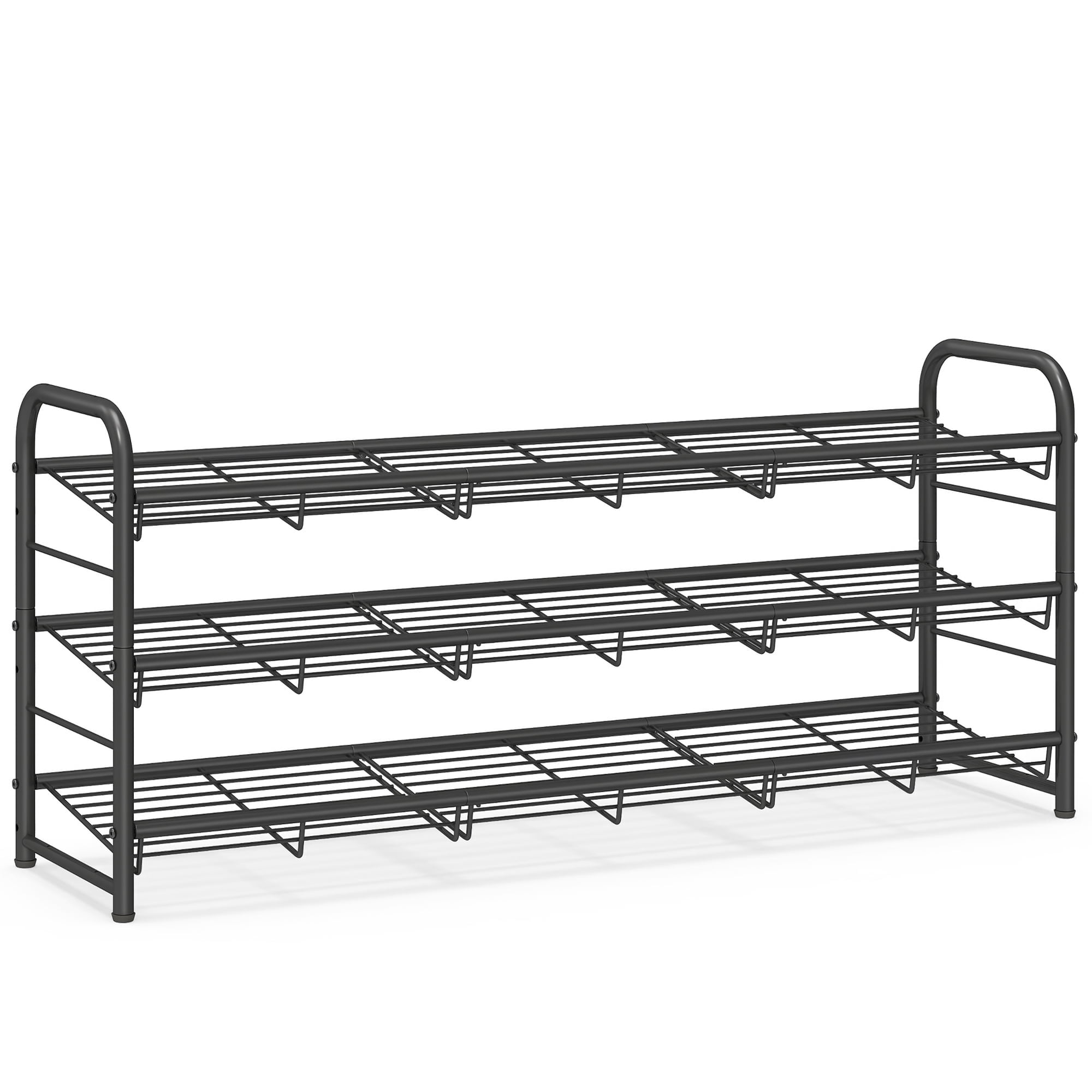 SONGMICS Stackable Shoe Rack, 3 Tier Metal Shoes Rack Storage Shelf ...
