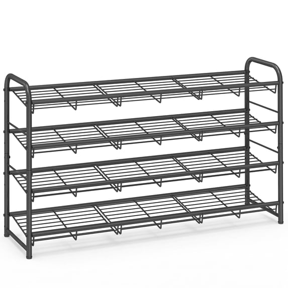 SONGMICS Stackable Shoe Rack, 4 Tier Metal Shoes Rack Storage Shelf, Holds up to 20 Pairs, Adjustable Slanted Shelves for Small Spaces,Black