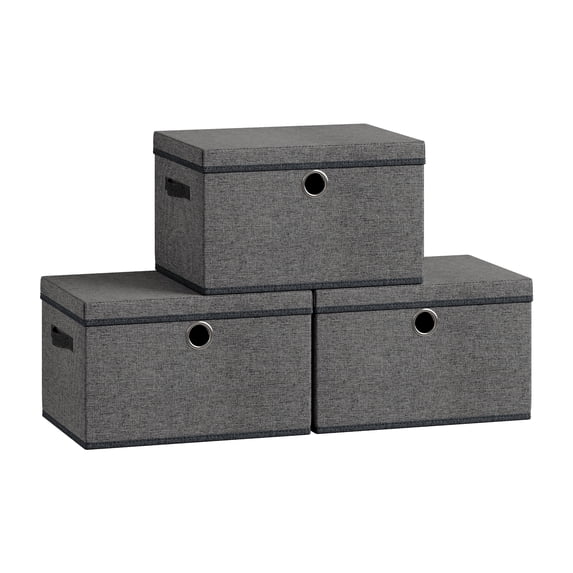 SONGMICS Storage Bins with Lids, 3 Pack Stackable Fabric Storage Boxes, Odorless PP Sheets, Foldable Cube Baskets Organizers with Handles, Slate Gray