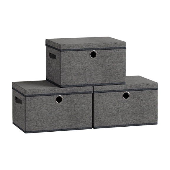 SONGMICS Storage Bins with Lids, 3 Pack Stackable Fabric Storage Boxes, Odorless PP Sheets, Foldable Cube Baskets Organizers with Handles, Slate Gray