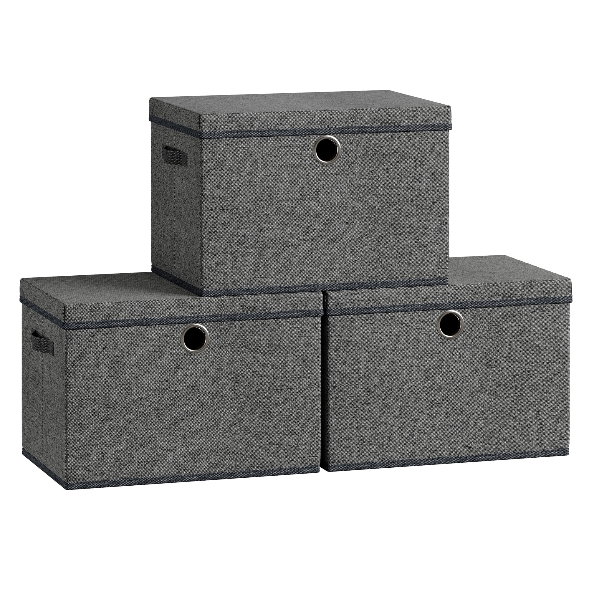 SONGMICS Storage Bins with Lids, 3 Pack Stackable Fabric Storage Boxes, Odorless PP Sheets, Foldable Cube Baskets Organizers with Handles, Slate Gray