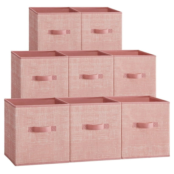 8 Pack Storage Cubes 11-Inch Non-Woven Fabric Bins with Double Handles Closet Organizers for Shelves Jelly Pink