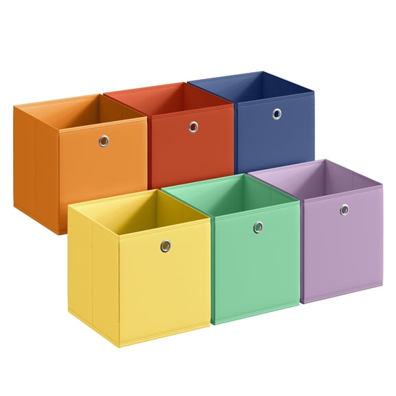 SONGMICS Storage Cubes, Set of 6 Odorless Foldable Storage Boxes, 13 x 13 x 13 Inches, Closet Organizers for Shelf, Rainbow Storage Bins, Colorful Fabric Bins for Bedroom, Living Room