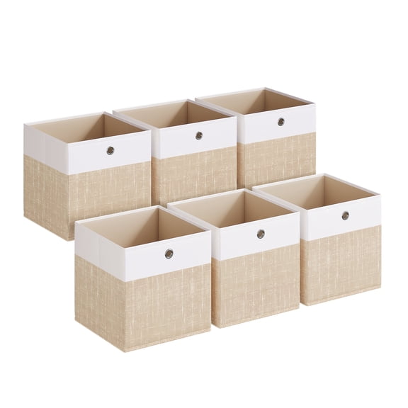 SONGMICS Storage Cubes, Set of 6 Foldable Fabric Storage Boxes, Cube Organizer Boxes with Handles,Cloud White and Sand Beige
