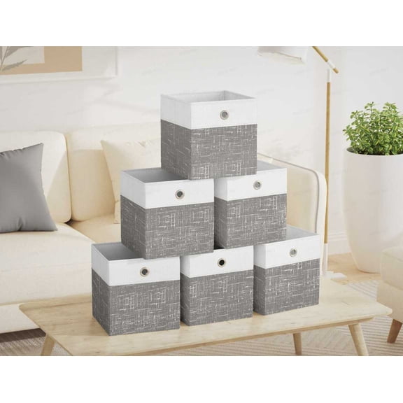 SONGMICS Storage Cubes, Set of 6 Foldable Fabric Storage Boxes, Cube Organizer Boxes with Handles, Odorless, Cloud White and Cattail Gray