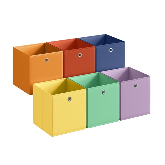 SONGMICS Storage Cubes, Set of 6 Odorless Foldable Storage Boxes,Closet Organizers for Shelf, Rainbow Storage Bins, Colorful Fabric Bins