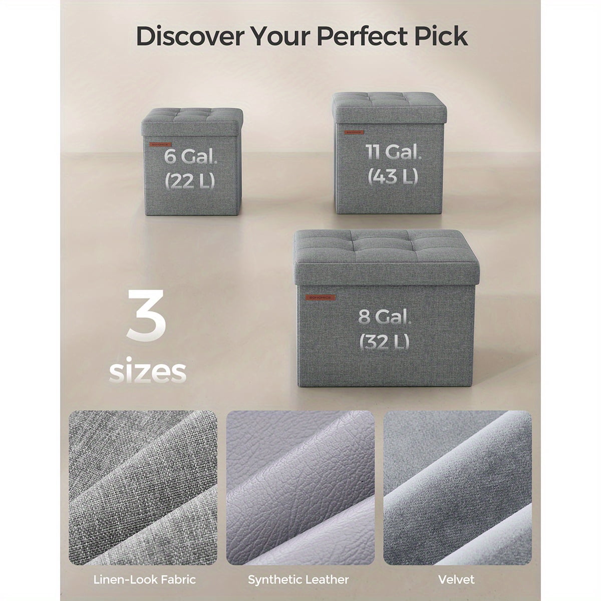 SONGMICS Storage Ottoman, 11.8 Inches Foot Stool, Cube Ottoman with ...