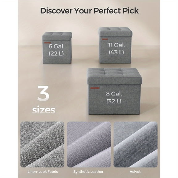 SONGMICS Storage Ottoman, 11.8 Inches Foot Stool, Cube Ottoman with Storage, Foldable Small Ottoman Foot Rest, Load up to 286 lb, Ink Black