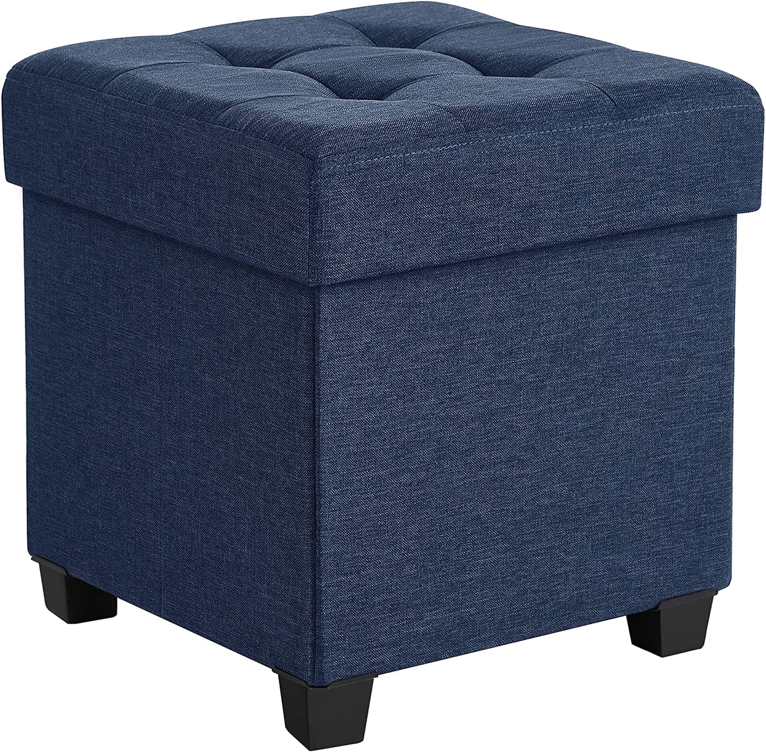 SONGMICS Storage Ottoman, 15" Padded Folding Bench, Chest with Lid, Navy Blue