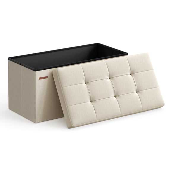 SONGMICS 30" Storage Ottoman Bench Ottoman with Storage Footstool Hold up to 660 lb for Bedroom Living Room Beige