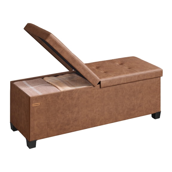 SONGMICS Storage Ottoman Bench with Legs, Folding Storage Chest with Flipping Lid, End of Bed Bench, for Living Room, Bedroom, Entryway, Synthetic Leather, 43.3 Inches, Coffee Brown
