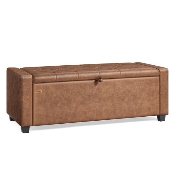 SONGMICS Storage Ottoman, Storage Chest Bench with Legs, End of Bed Bench with Safety Hinges,19.7 x 47.6 x 16.5 Inches,Synthetic Leather, Coffee Brown