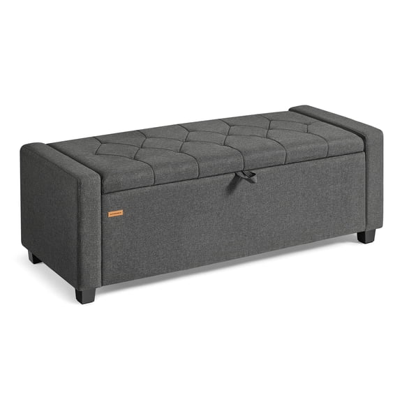 SONGMICS Storage Ottoman, Storage Chest Bench with Legs, End of Bed Bench with Safety Hinges, Pull Tab, Linen-Look Fabric, Slate Gray