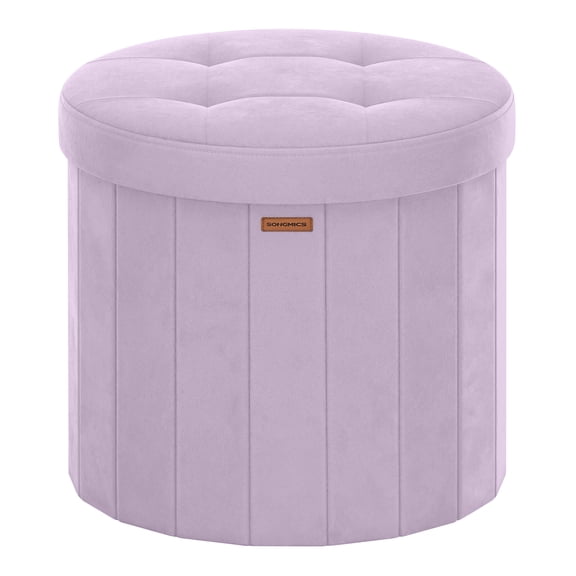 SONGMICS Storage Ottoman, Velvet Makeup Vanity Chair with Storage, Round Foot Rest Stool, 18.5 x 18.5 x 17.7 Inch, Purple, MINOTA Collection