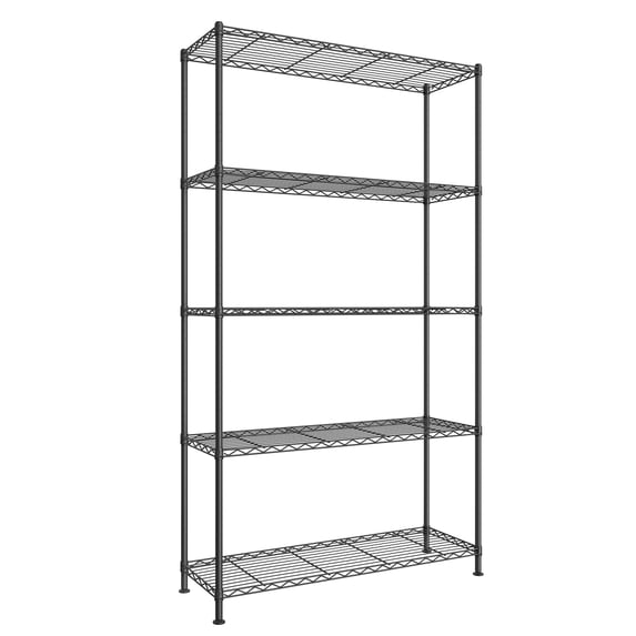 SONGMICS Storage Shelf, Metal Wire Shelving Unit, Adjustable Shelves, 5 Tier, 11.8 x 35.4 x 63 Inches, Ink Black