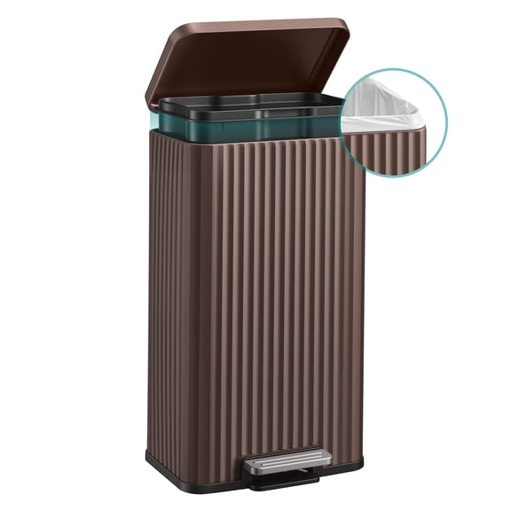 SONGMICS Trash Can with Lid, 30 L Stainless Steel Step Bin, Brown