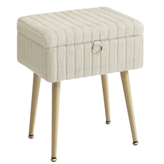 SONGMICS Vanity Stool Chair with Storage, Makeup Stool, Footrest Footstool Ottoman, Metal Legs, Adjustable Feet, Cappuccino Beige