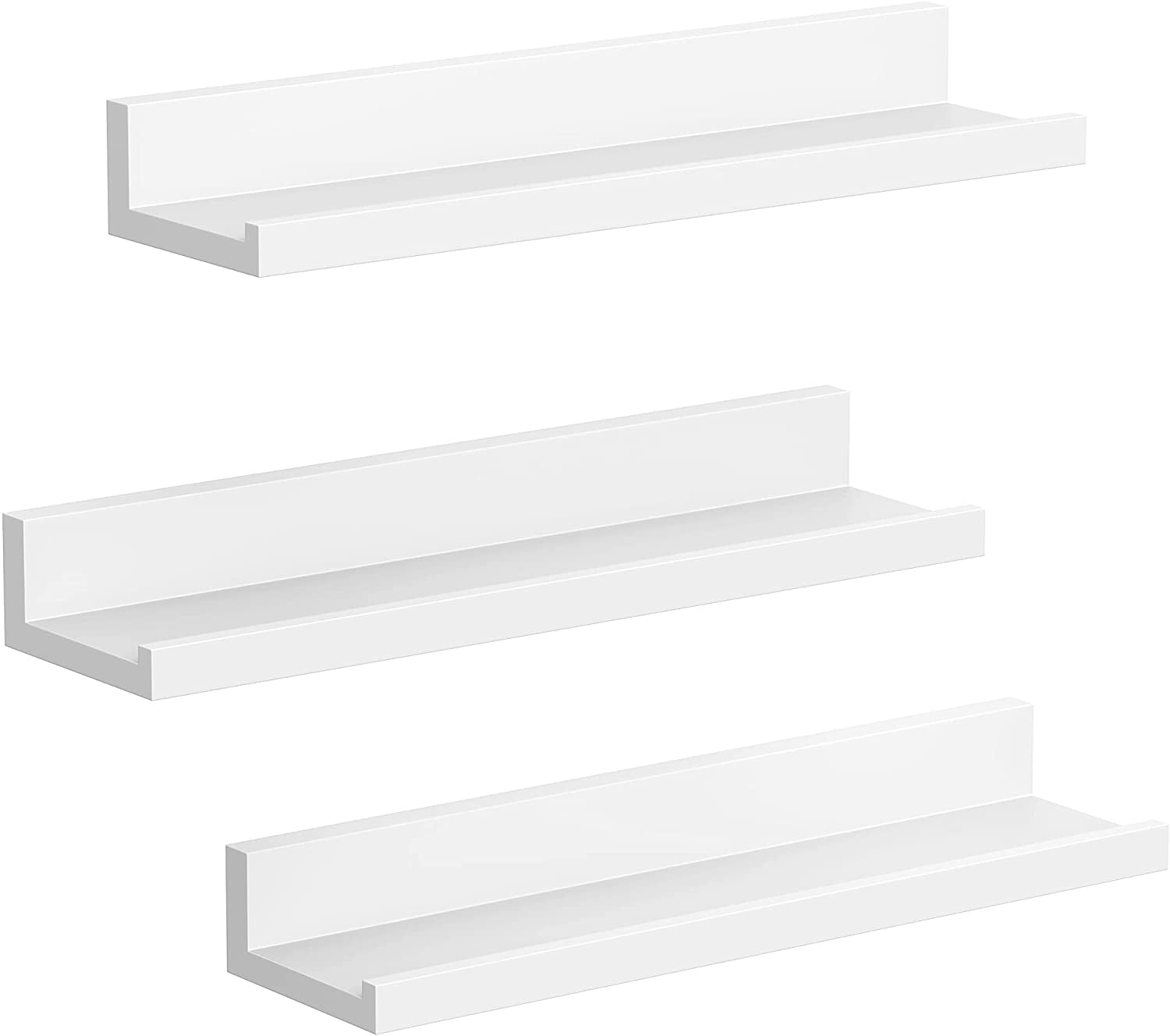 SONGMICS Wall Shelves Set of 3, Wooden Floating Shelves, White