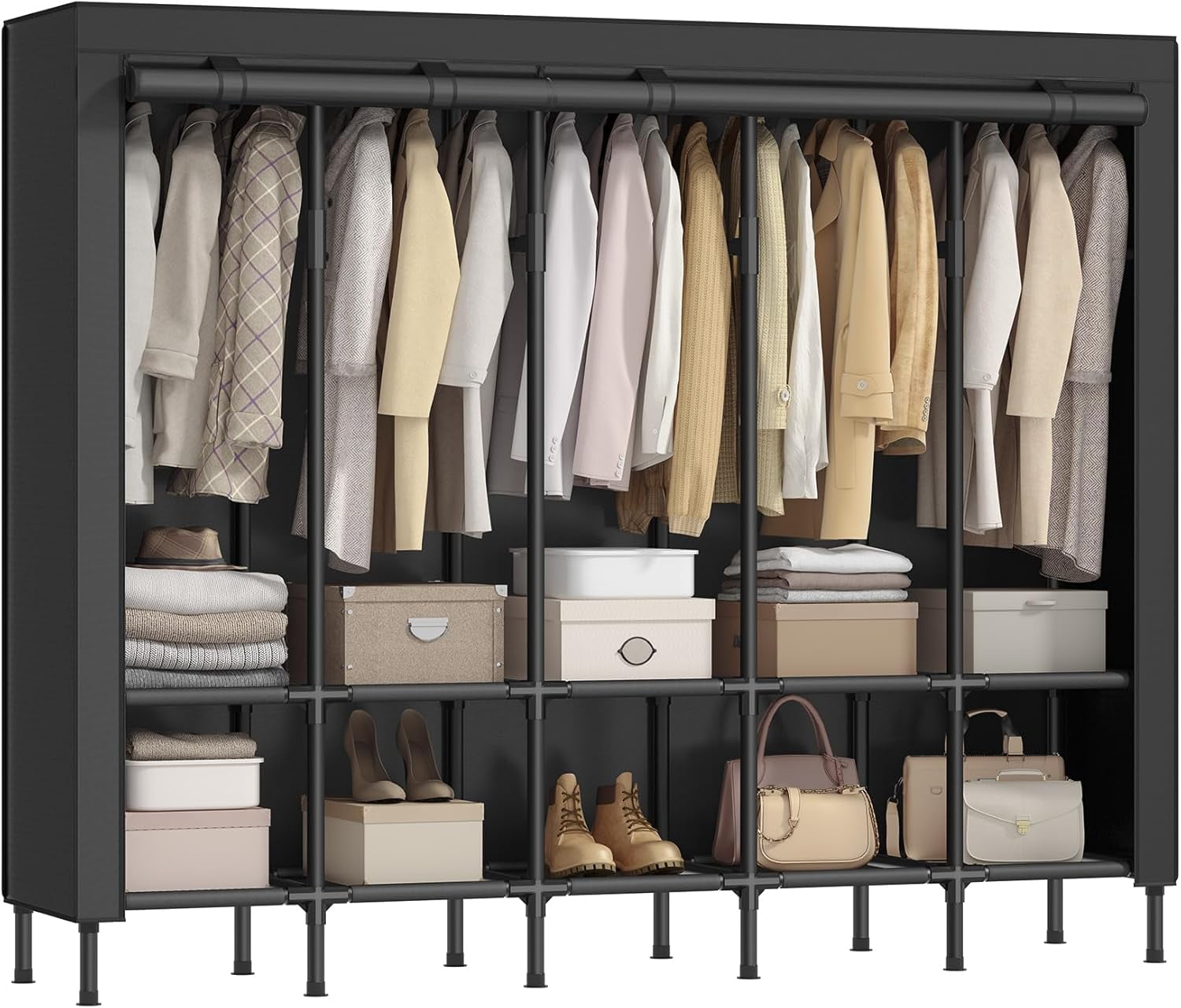 Ink Black Large Portable Wardrobe Closet with Fabric Cover