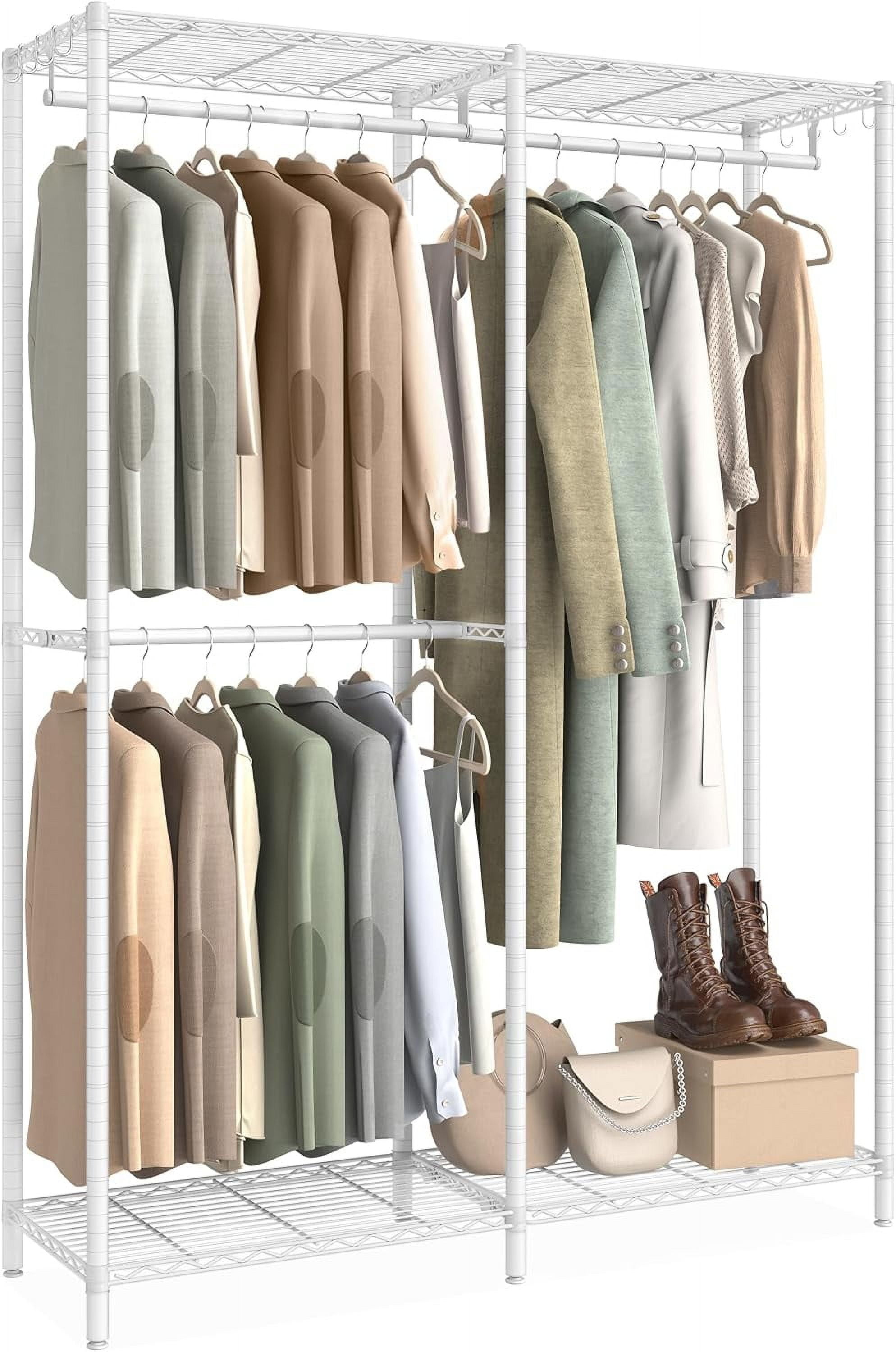 SONGMICS White Metal Freestanding Wardrobe Closet with Adjustable Shelves