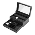thumbnail image 1 of 12-Slot Watch Box, 2 Layers with 1 Drawer Lockable Watch Case with Glass Lid, Black, 1 of 7