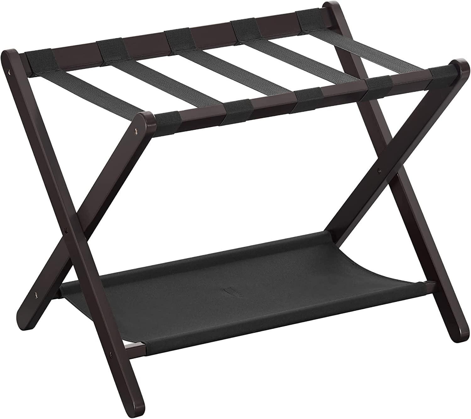 SONGMICS Wood Luggage Rack Folding Suitcase Stand Heavy-Duty Holds up to  121 lb Easy Assemble for Guest Room Hotel Bedroom Expresso and Black 