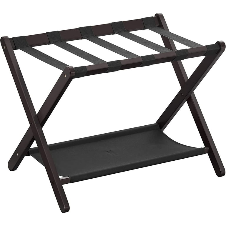 SONGMICS Wood Luggage Rack Folding Suitcase Stand Heavy-Duty Holds up to  121 lb Easy Assemble for Guest Room Hotel Bedroom Expresso and Black 