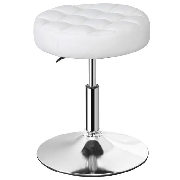 SONGMY 1 PC Adjustable Height Vanity Stool, White 360掳 PU Leather Makeup Stool, Swivel Beauty Salon Chair