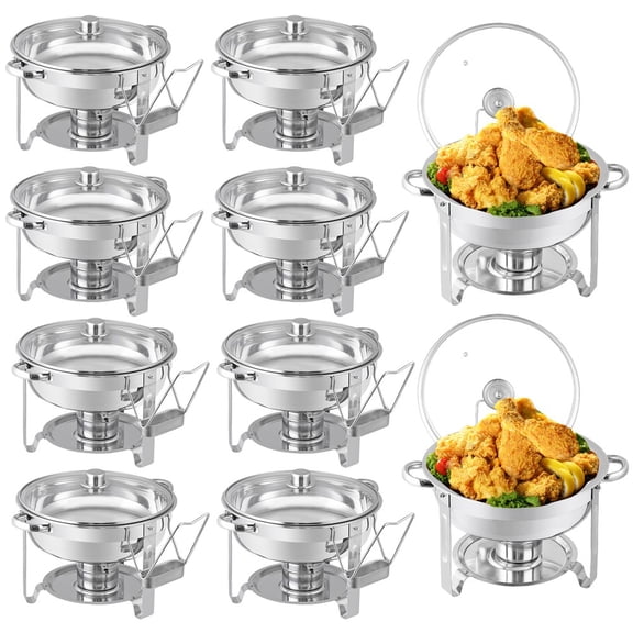SONGMY 10-Pack Round Chafers and Buffet Warmers Sets, 5 Qt Chafing Dish Buffet Set, Stainless Steel Food Warmers