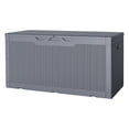 thumbnail image 1 of SONGMY 100 Gallon Resin Deck Box, Waterproof Outdoor Storage Box with Lockable Lid for Garden Tools, Patio Cushions (Gray), 1 of 7