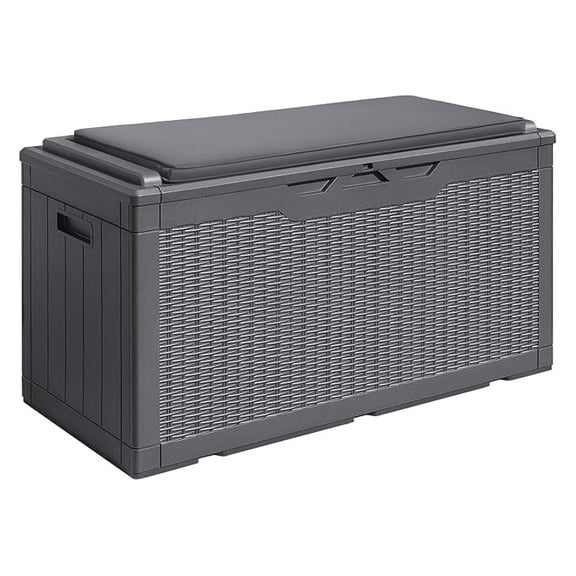 SONGMY 100 Gallon Waterproof Large Resin Deck Box Outdoor Storage Box Indoor Lockable Storage Container with Cushion for Patio Furniture Garden Pool Cushions (Grey)