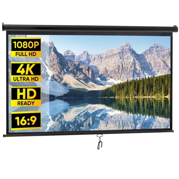 SONGMY 100" Pull Down Projector Screen, 16:9 Black Home Theater Screen, 4K Movies Projection Screen with Wall Mount