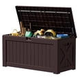 thumbnail image 1 of SONGMY 120 Gallon Resin Deck Box, Large Outdoor Storage Box Waterproof & Lockable for Garden, Patio, Pools (Deep Brown), 1 of 7