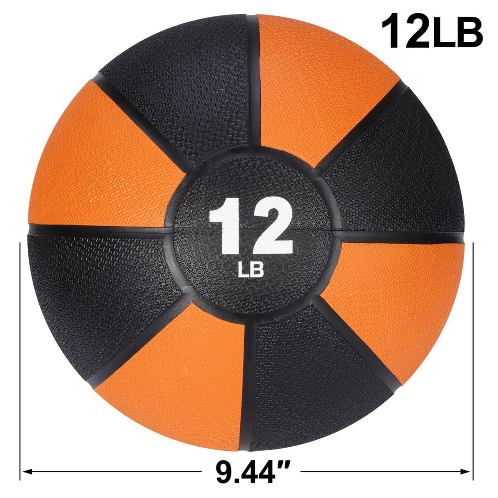 SONGMY 12LB Weighted Medicine Ball, Orange & Black Exercise Fitness Ball for Gym Workout, Strength Training Equipment