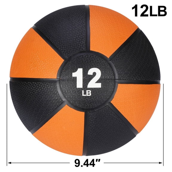 SONGMY 12LB Weighted Medicine Ball, Orange & Black Exercise Fitness Ball for Gym Workout, Strength Training Equipment