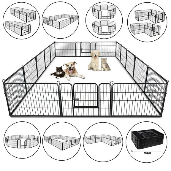 SONGMY 16 Panels Metal Dog Cat Exercise Fence, 24" 30" 39" Pet Playpen Kennel Safe, Indoor Outdoor Play Pen