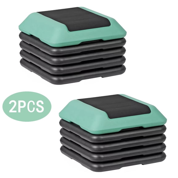 SONGMY 2-Pack 27-inch Green Exercise Steppers, Aerobic Step Platforms with Risers, Home Fitness Step Training Equipment