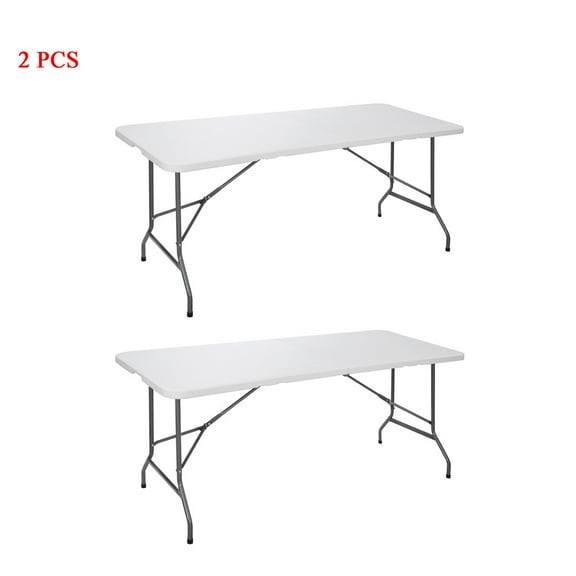 SONGMY 2-Pack 6-Foot White Folding Tables, Plastic Fold-in-Half Picnic Table with Carrying Handle, Portable Party Table Set